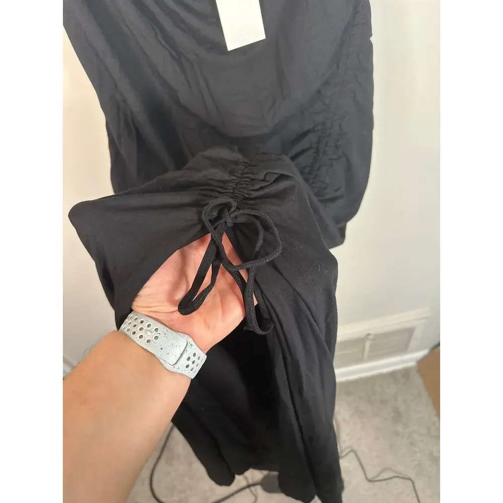 Good American NEW Slinky Jersey Midi Dress Sleeveless Black 2XL Womens Ruched - Picture 9 of 11
